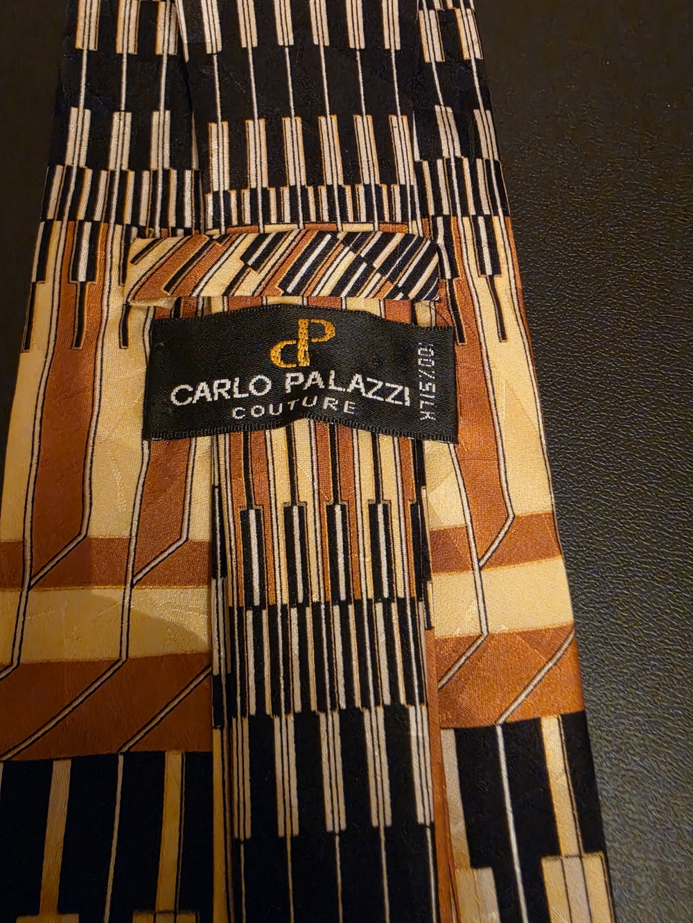 Carlo Palazzi Vintage Geometric Brown & Black Silk Tie